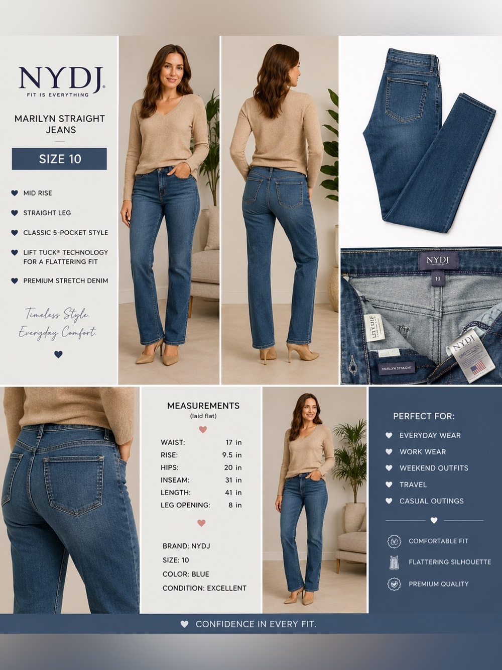 NYDJ Marilyn Straight Jeans - Blue Denim